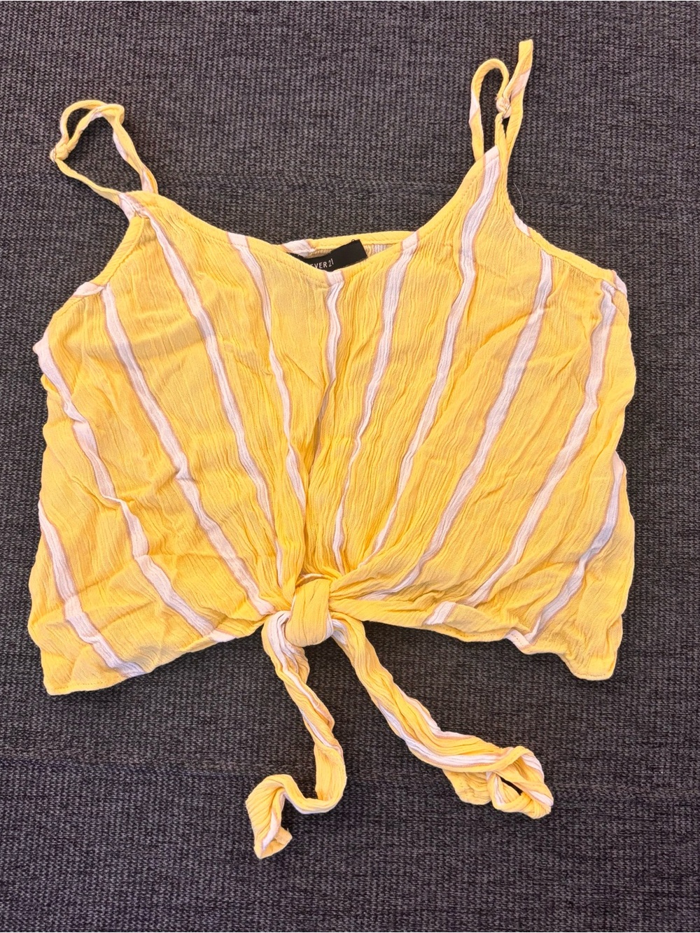 Forever 21 Yellow and White Striped Tie-Front Cami